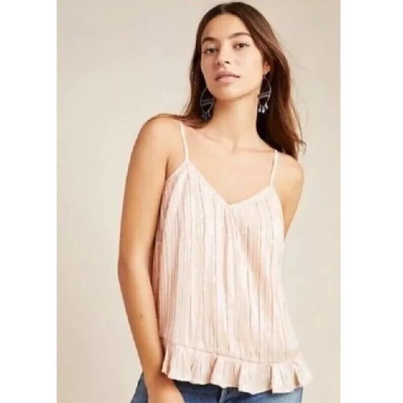 Anthropologie Amelie Sequin Beaded Cami Tank Peach Pink Ruffle Hem Sz 2 - Picture 1 of 5
